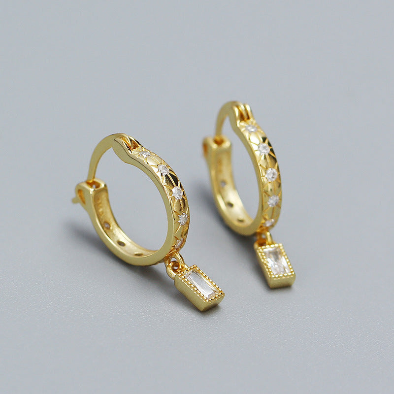 Eleganti orecchini a cerchio in argento sterling 925 placcati con stelle geometriche e zirconi cubici