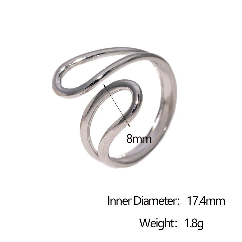 Anello aperto minimalista geometrico in acciaio inossidabile da donna con finitura placcata e design dalle linee pulite