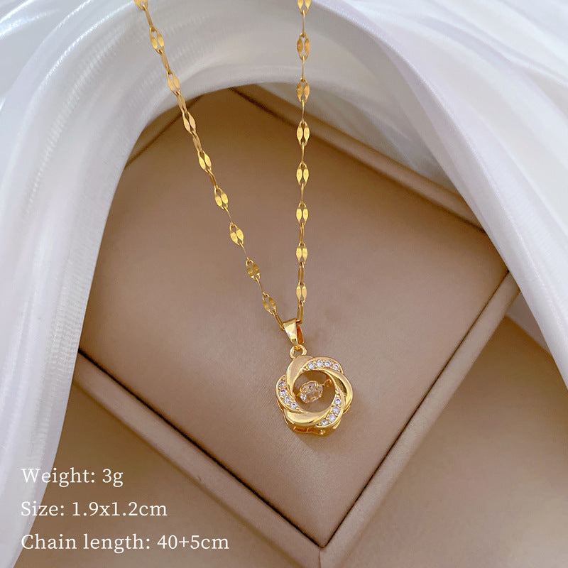 Collana pendente a luna geometrica da donna in acciaio inossidabile di lusso con intarsio di strass e catena regolabile in acciaio inossidabile