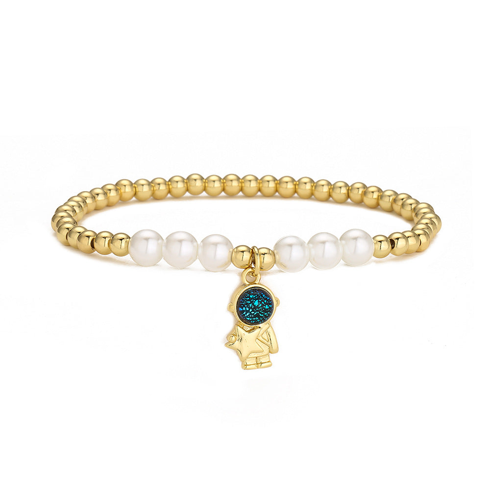 Creative Bear Astronaut Pendant Bracelet for Women with Copper Beads and 18K Gold Plating