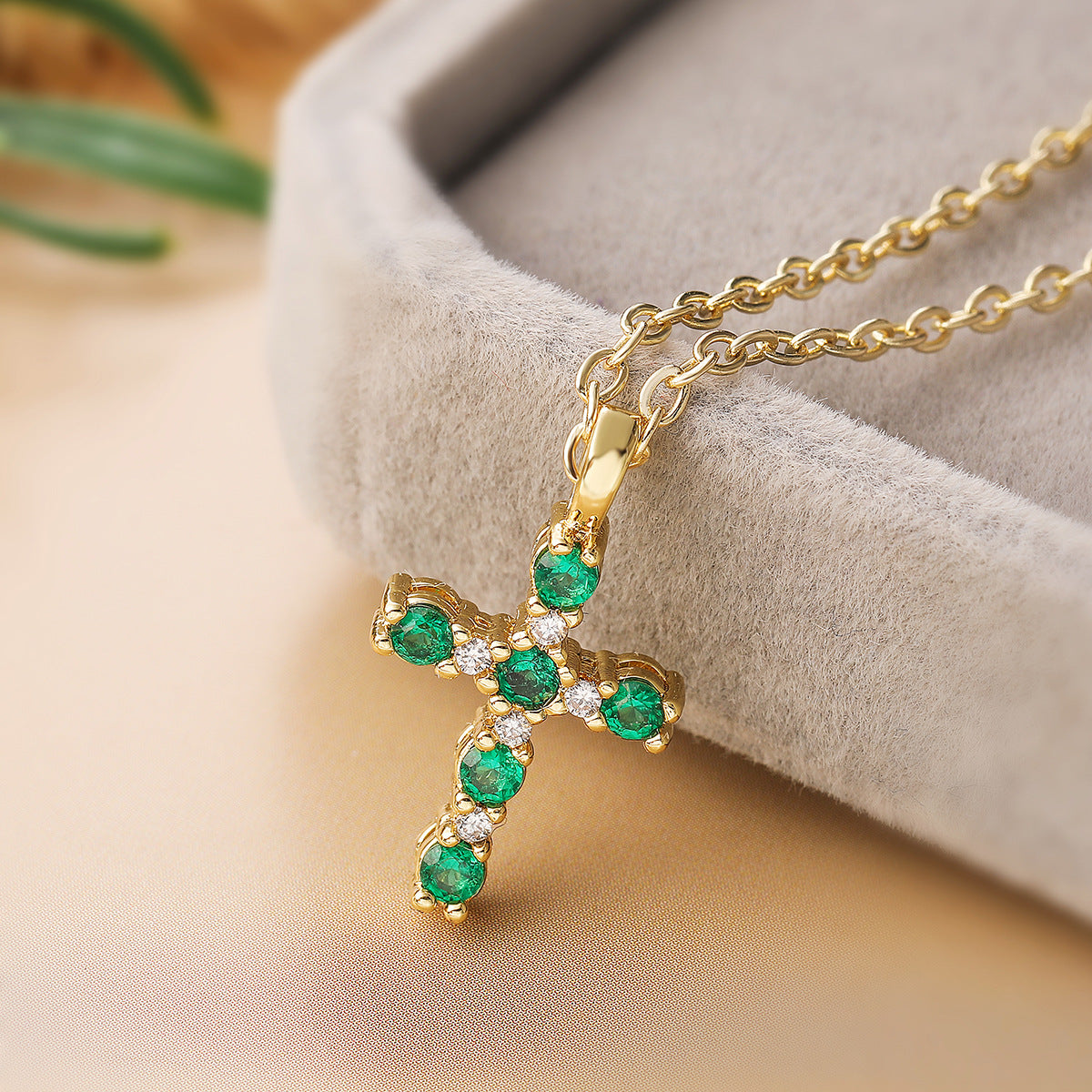 Minimalist 18K Gold Plated Brass Cross Pendant Necklace with Cubic Zirconia for Women