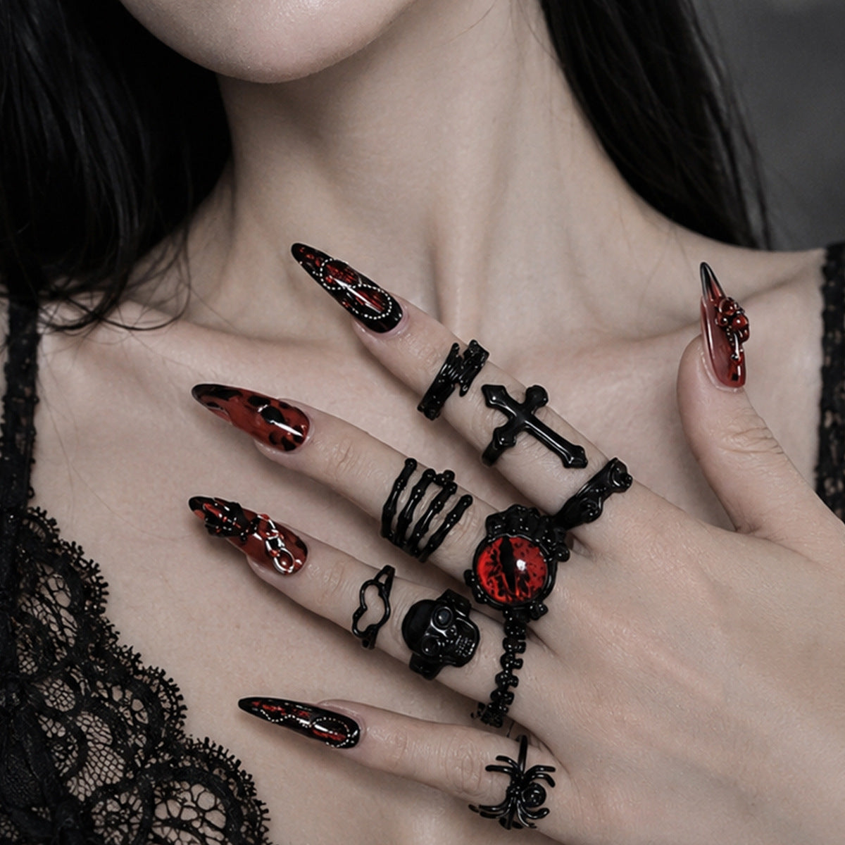 Vintage Punk Hip-hop Geometric Bat Alloy Ring Set for Couples