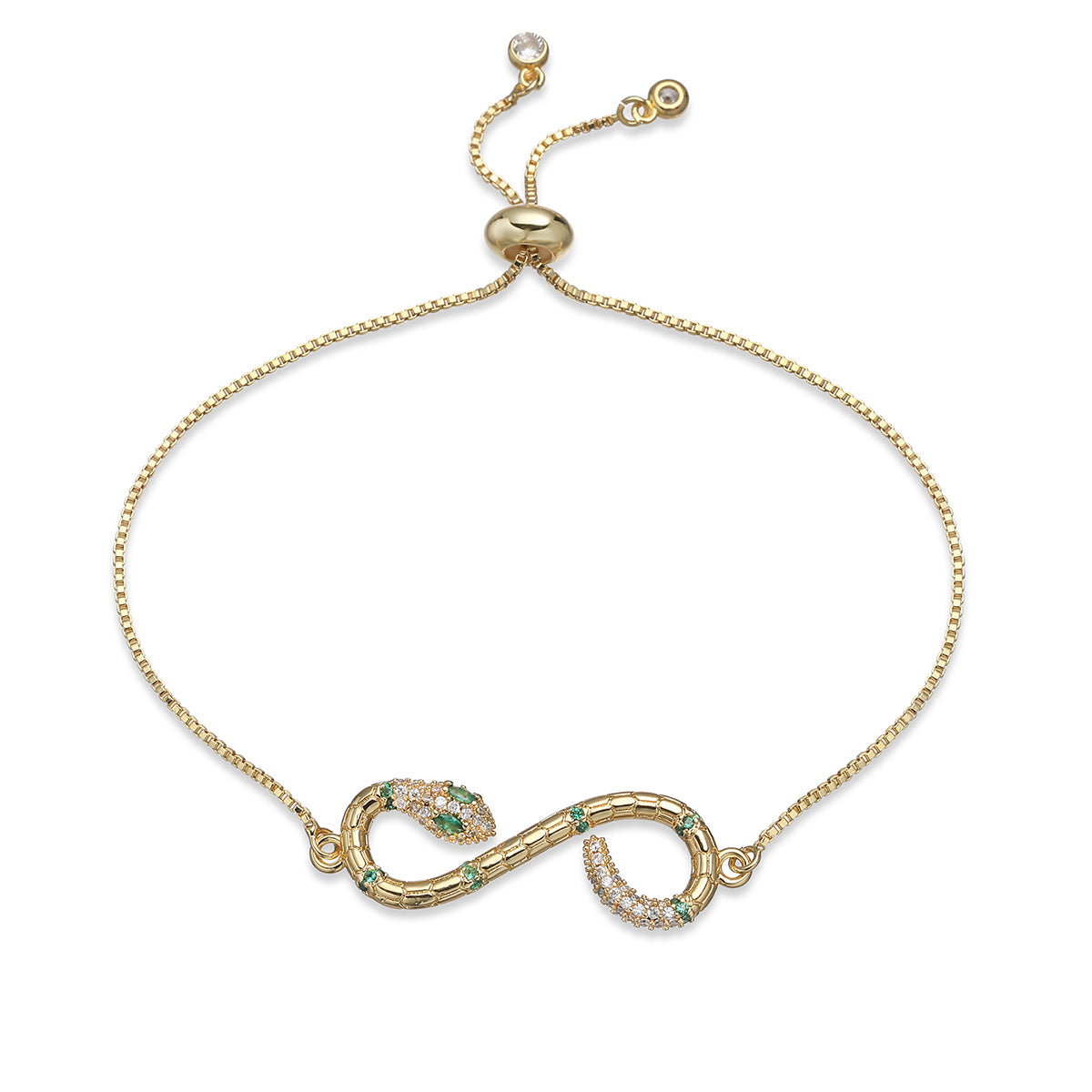 Vintage Luxury 18K Gold Plated Brass Snake Chain Bracelet with Cubic Zirconia for Women