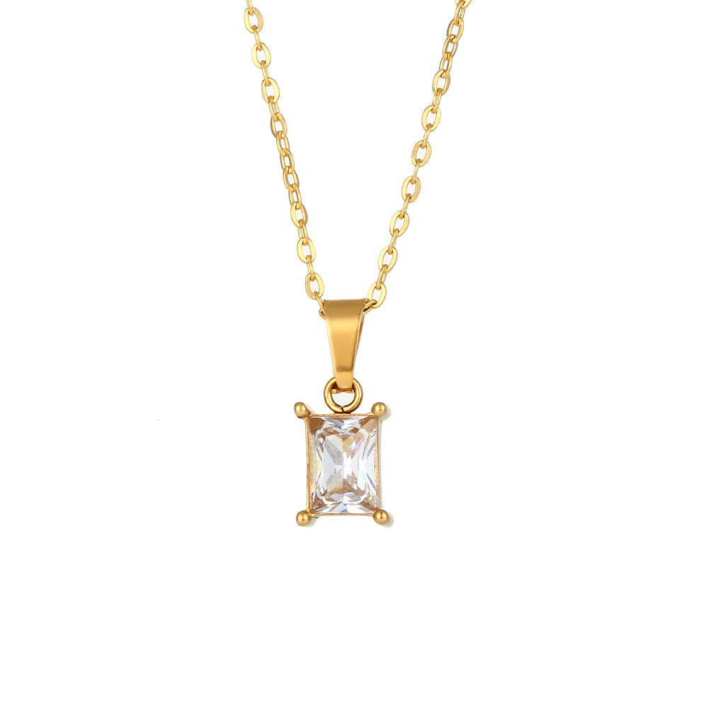 Collana con ciondolo quadrato geometrico minimalista da donna in acciaio inossidabile con intarsio di strass e finitura placcata
