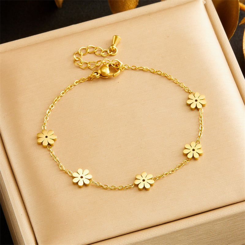 Fashion Office Chic Plated Stainless Steel Daisy Flower Earrings Necklace Bracelet Set