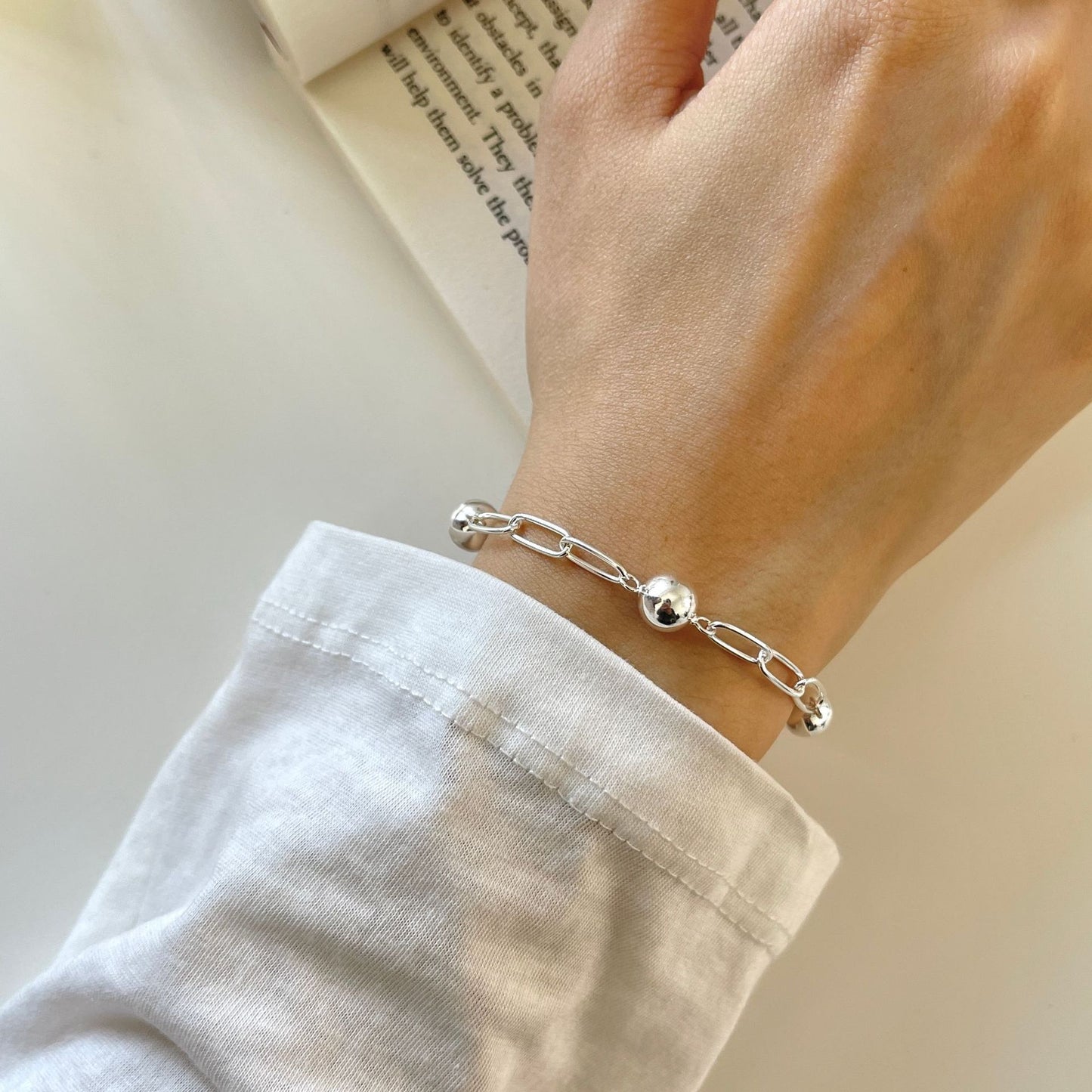 Bracciale Minimalista con Perline a Forma di Stella in Argento Sterling 925 Placcato Elettronicamente per Donne