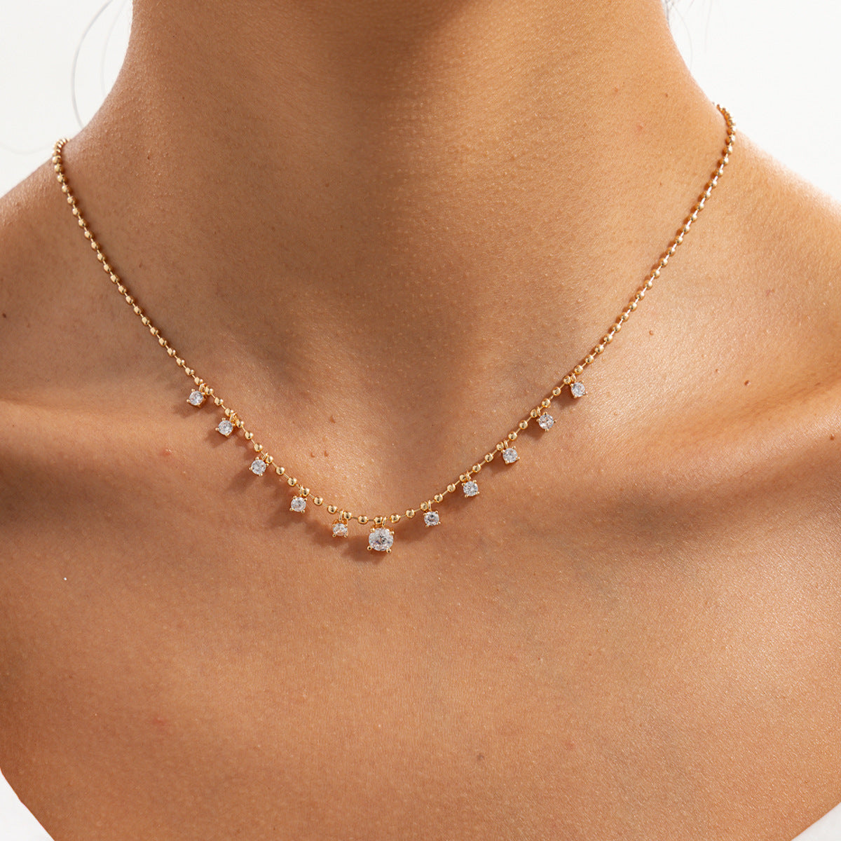 Minimalist Luxury 18K Gold Plated Stainless Steel Square Marquise Rhinestone Pendant Necklace for Women