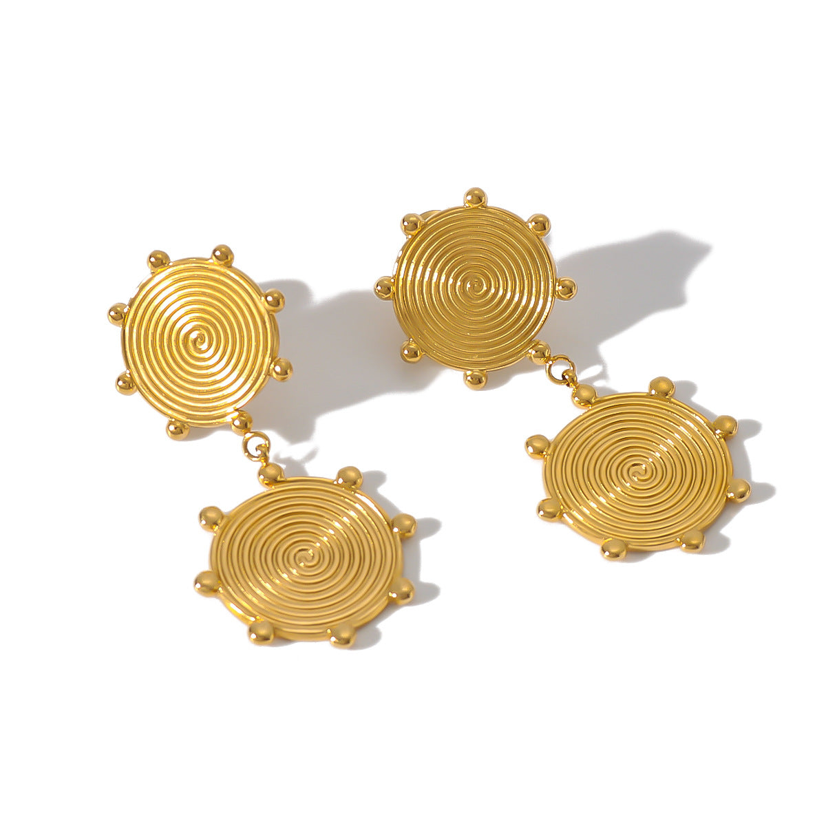 Orecchini pendenti da donna con disco placcato oro 18 carati in acciaio inossidabile, geometrici, minimalisti, con design asimmetrico