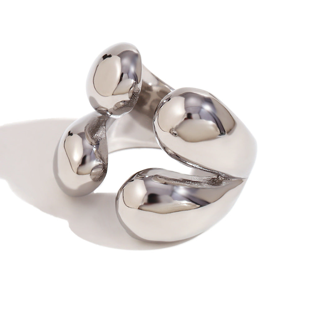 Anillo abierto de acero inoxidable chapado en oro de 18 quilates, estilo minimalista, para mujer, con cuatro formas de lágrima
