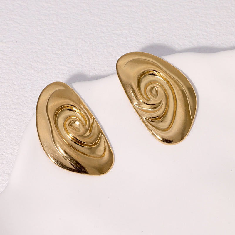 Minimalist Seashell-Shaped Stainless Steel Ear Studs with Gold Plating, Irregular Design, Fashionable and Luxe Women's Earrings