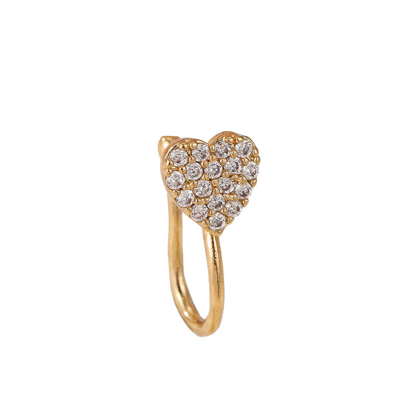 Minimalist Heart-Shaped Copper Nose Clip with Micro-Pavé Zirconia for Women