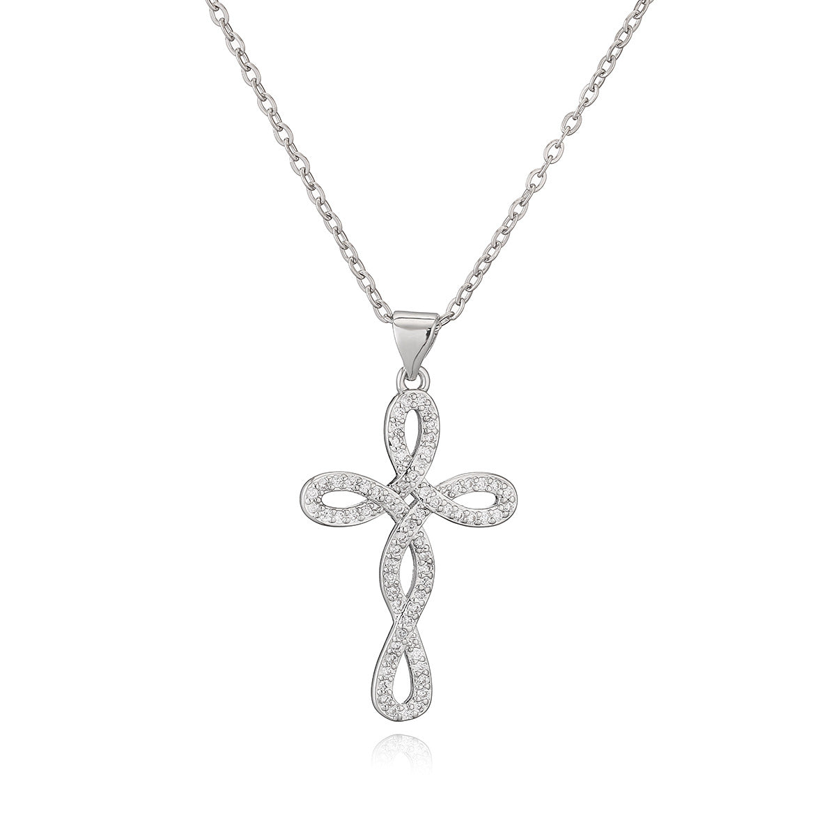 Collana con Ciondolo a Croce Minimalista da Donna in Rame con Placcatura in Oro 18 carati e Intarsio in Zirconi