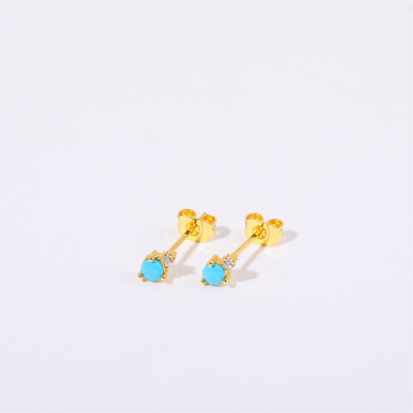 Minimalist Geometric Titanium Steel Gold-Plated Birthstone Stud Earrings with Zircon for December, Stainless Steel Post