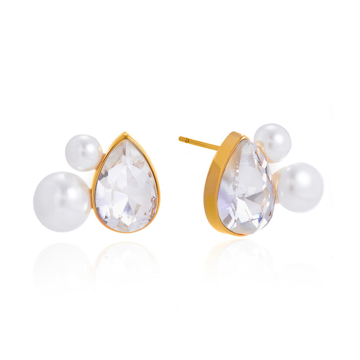 Elegant Geometric Teardrop Stainless Steel Earrings with Rhinestone and Imitation Pearl PVD Plated for Women