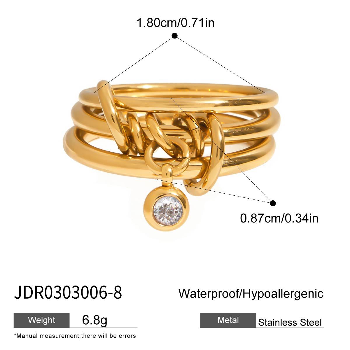 Elegant Geometric Round Cubic Zirconia Plated Stainless Steel Ring for Women