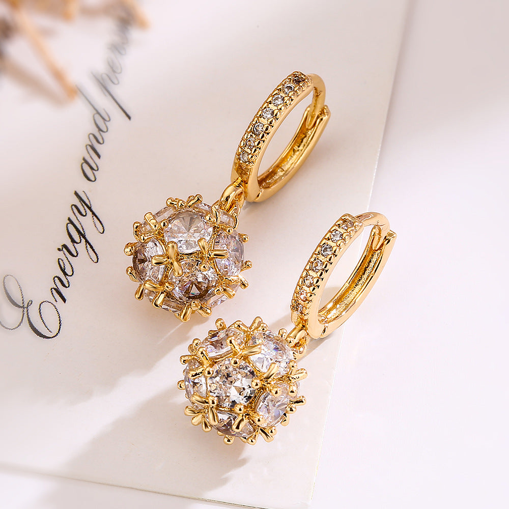 Minimalist Geometric Copper Earrings with Real Gold Plating and Zircon Accents for Women
