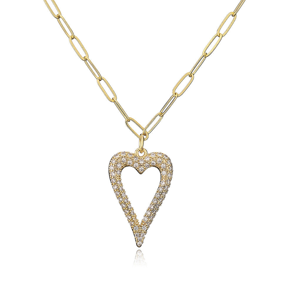 Minimalist Heart Pendant Necklace for Women in Copper with 18K Gold Plating and Zircon Inlay