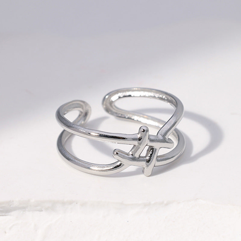 Anello aperto da donna minimalista geometrico in acciaio inossidabile con finitura placcata