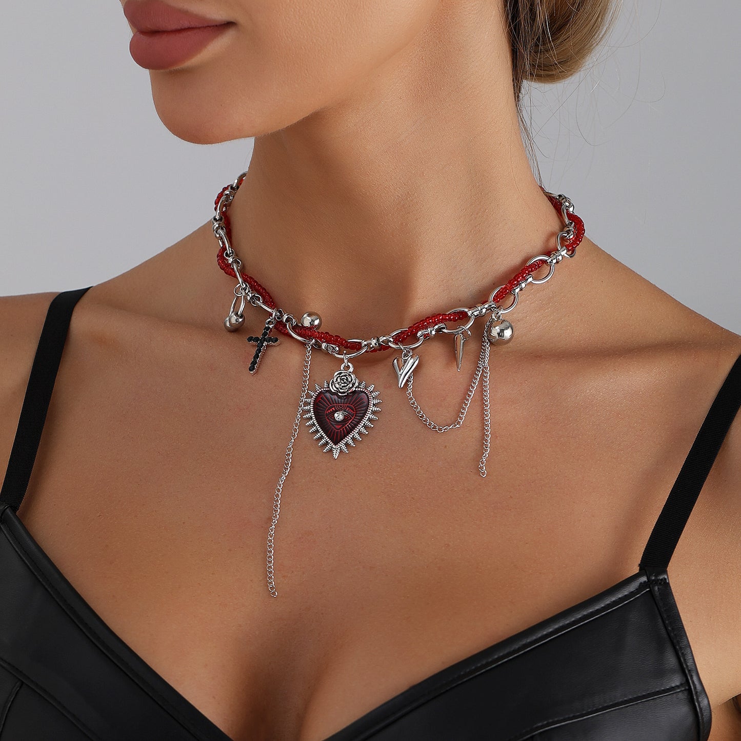 Gothic Streetwear Heart Geometric Alloy Plated Necklace for Women