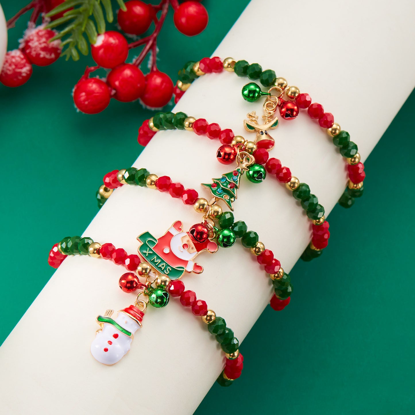 Handmade Christmas Bracelet with Alloy Beads and Crystal Accents Featuring Cartoon Character Design for Women