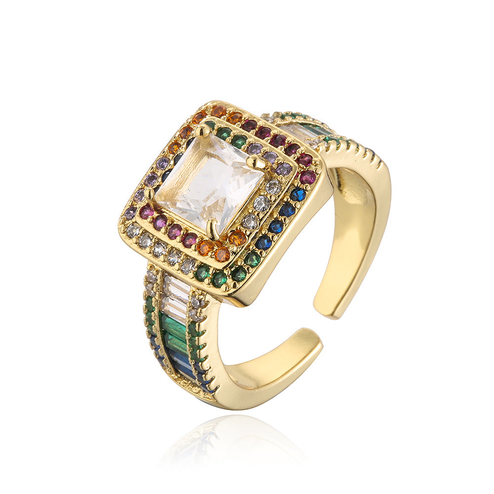 INS-Inspired Geometric Open Ring for Women Made of Copper with 18K Gold Plating and T-Zirconia Inlay