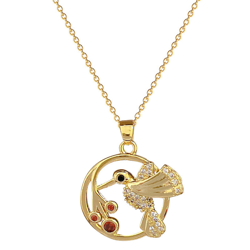 Collar con colgante minimalista de pájaro carpintero geométrico en acero de titanio con detalles de diamantes de imitación para mujeres y hombres