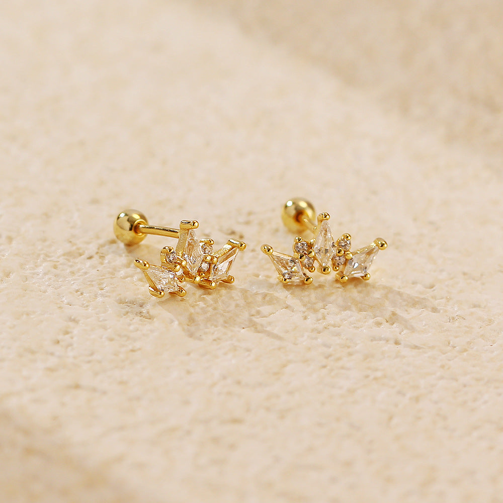 Orecchini a perno con intarsio in zirconi cubici a corona in argento sterling 925 Sweet Streetwear da donna