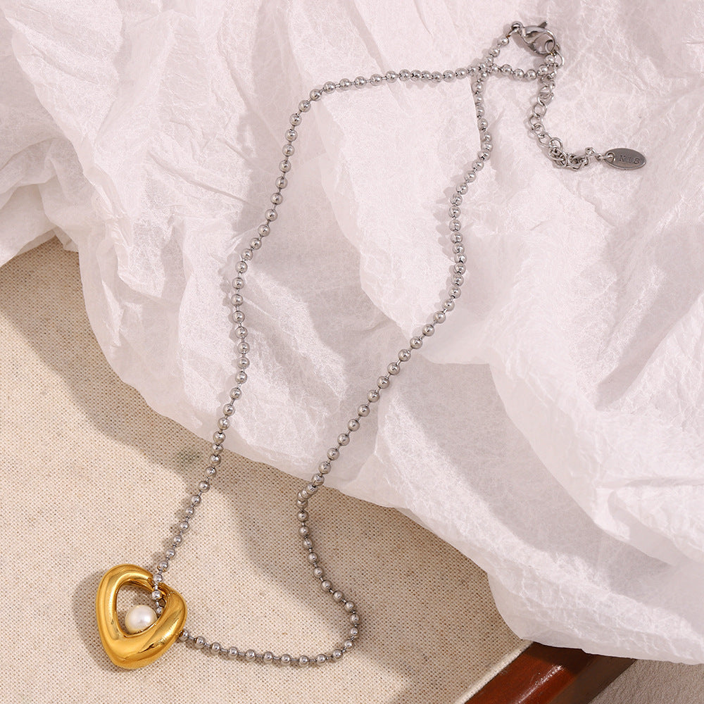 Minimalist Geometric U-Shaped Pendant Necklace for Women Stainless Steel with 18K Gold Plating Round Bead Chain