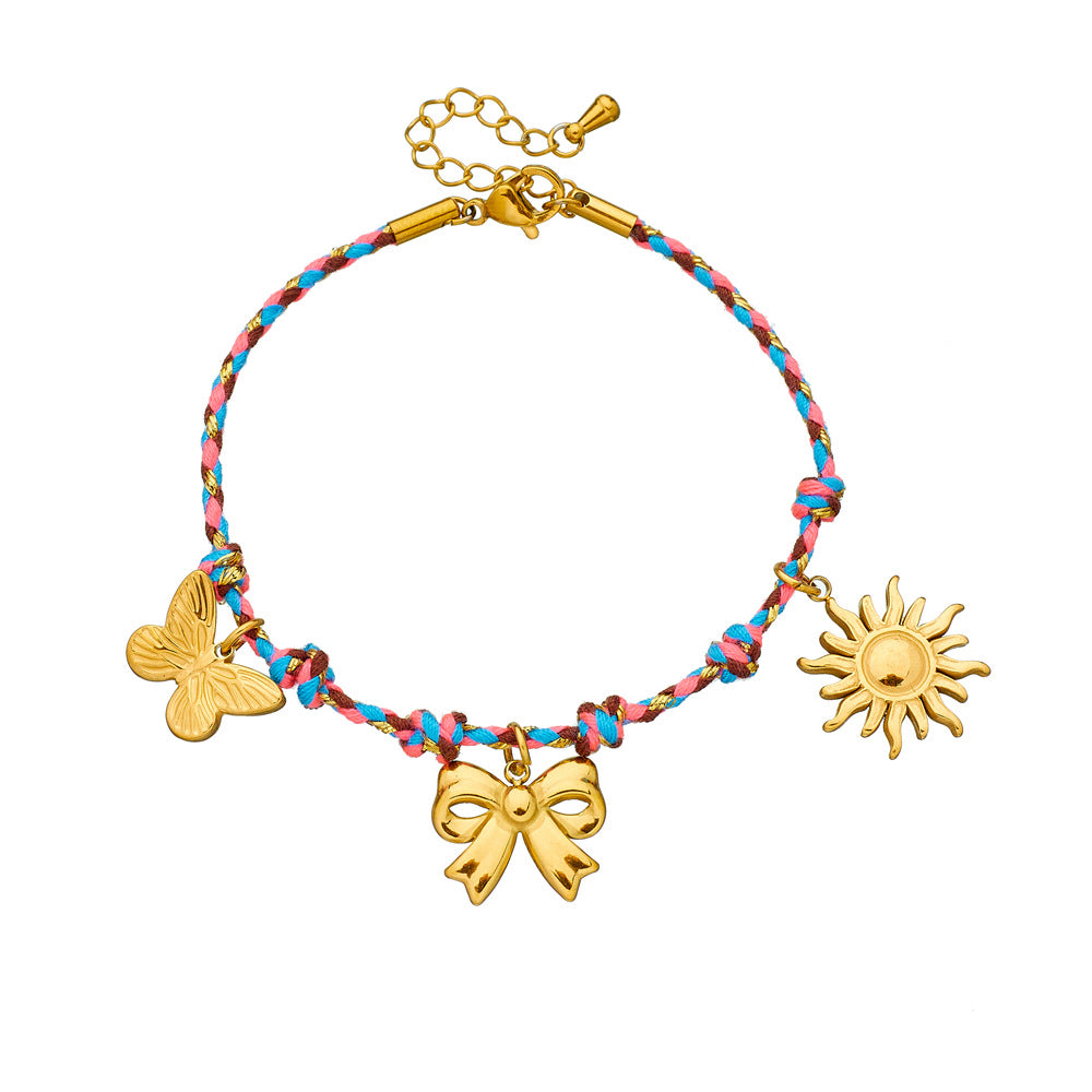 Minimalist Elegant Gold Plated Stainless Steel Bow Bracelet