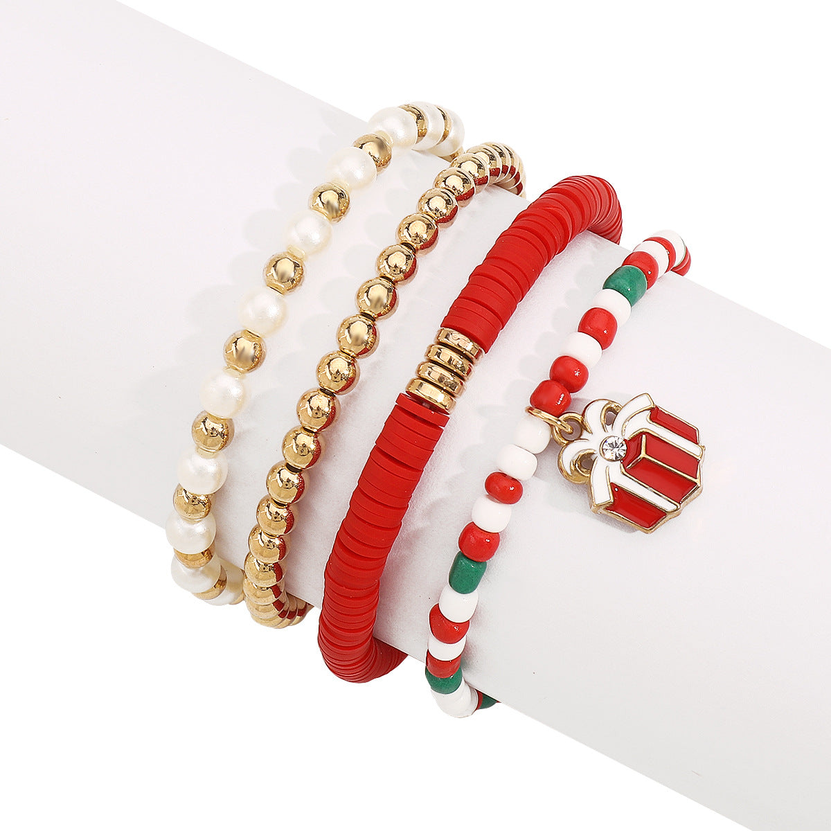 Cartoon Christmas Character Pendant Adjustable Beaded Bracelet with Snowflake and Santa Bell Accents for Women and Men