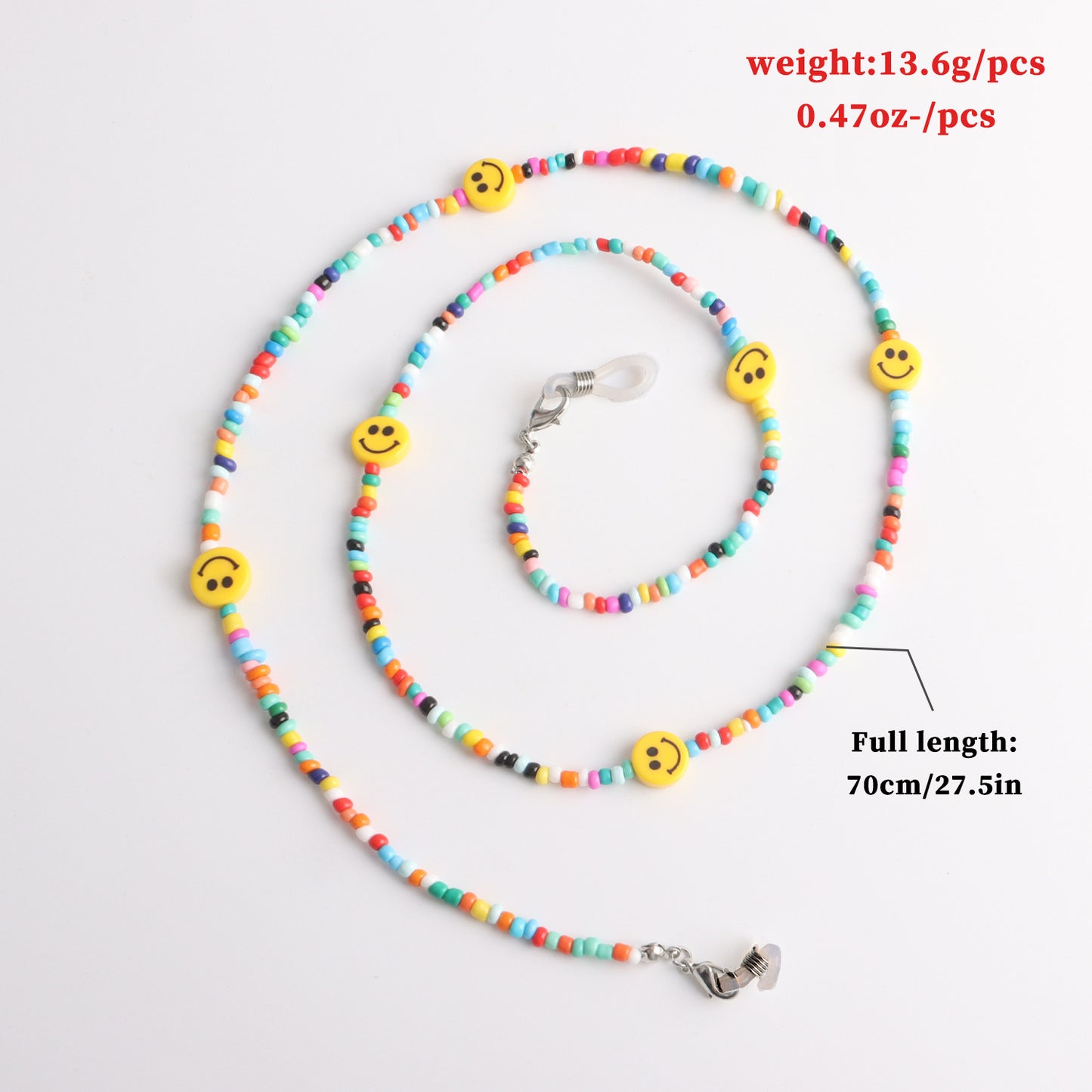 Colorful Acrylic Beaded Eyeglass Chain with Smiley Face Pattern for Women