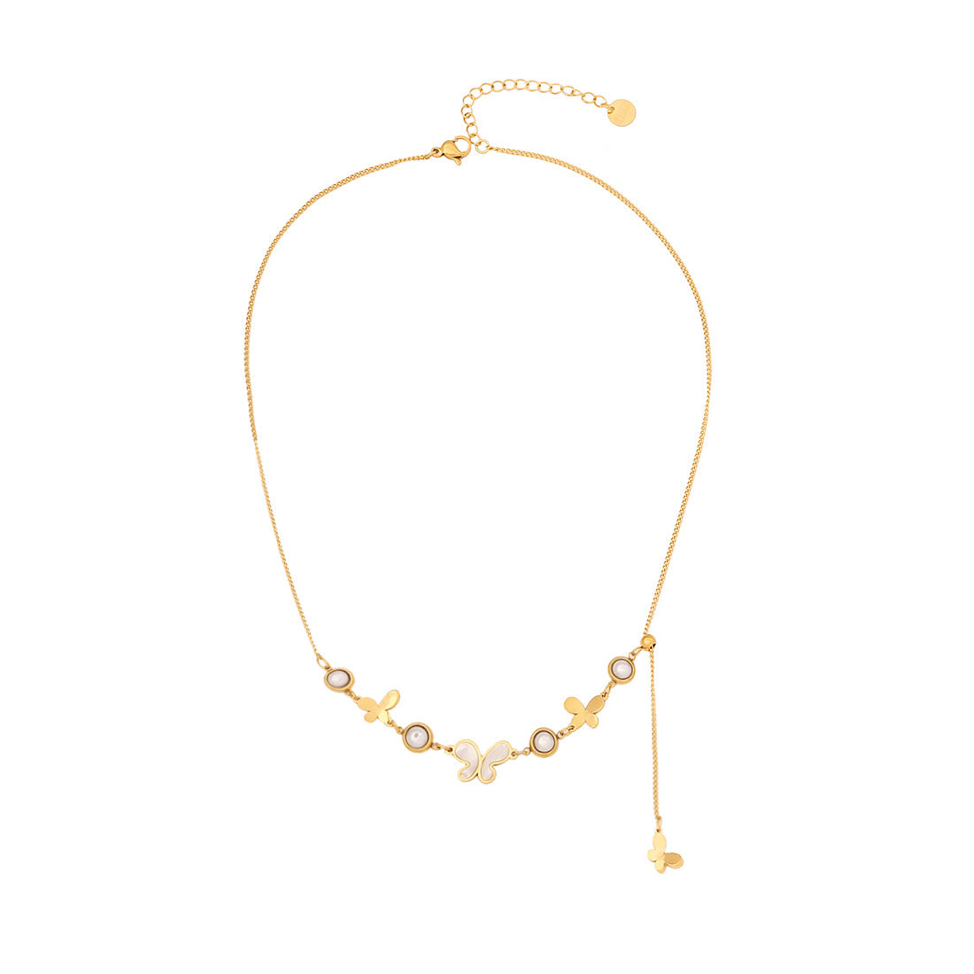 Collana Floreale Trendy con Perle e Farfalle in Acciaio Inossidabile con Strass e Finitura Placcata per Donna