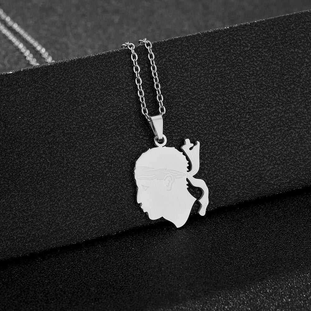 Collar con colgante de emblema geométrico de la región de Córcega en acero inoxidable con acabado chapado para uso casual unisex