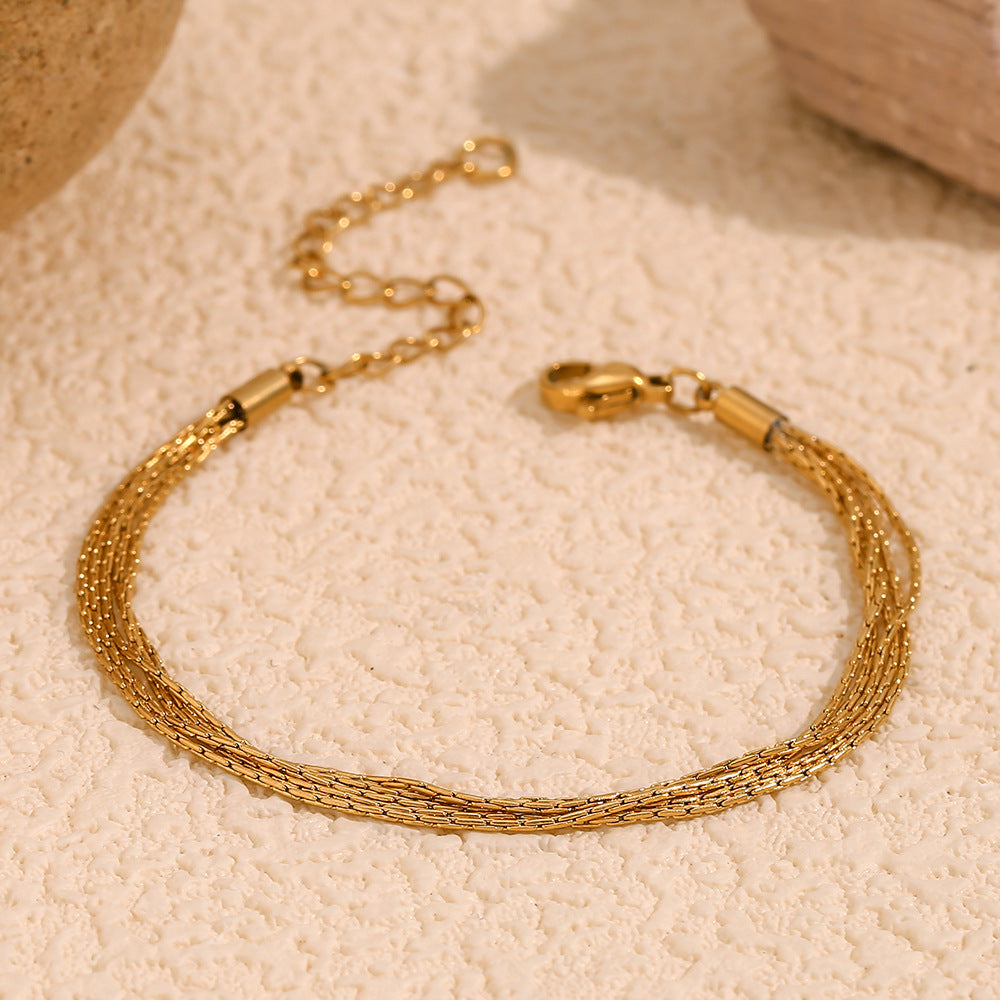 Minimalist Geometric Stainless Steel Plated 18K Gold Overlapping Bracelet for Women