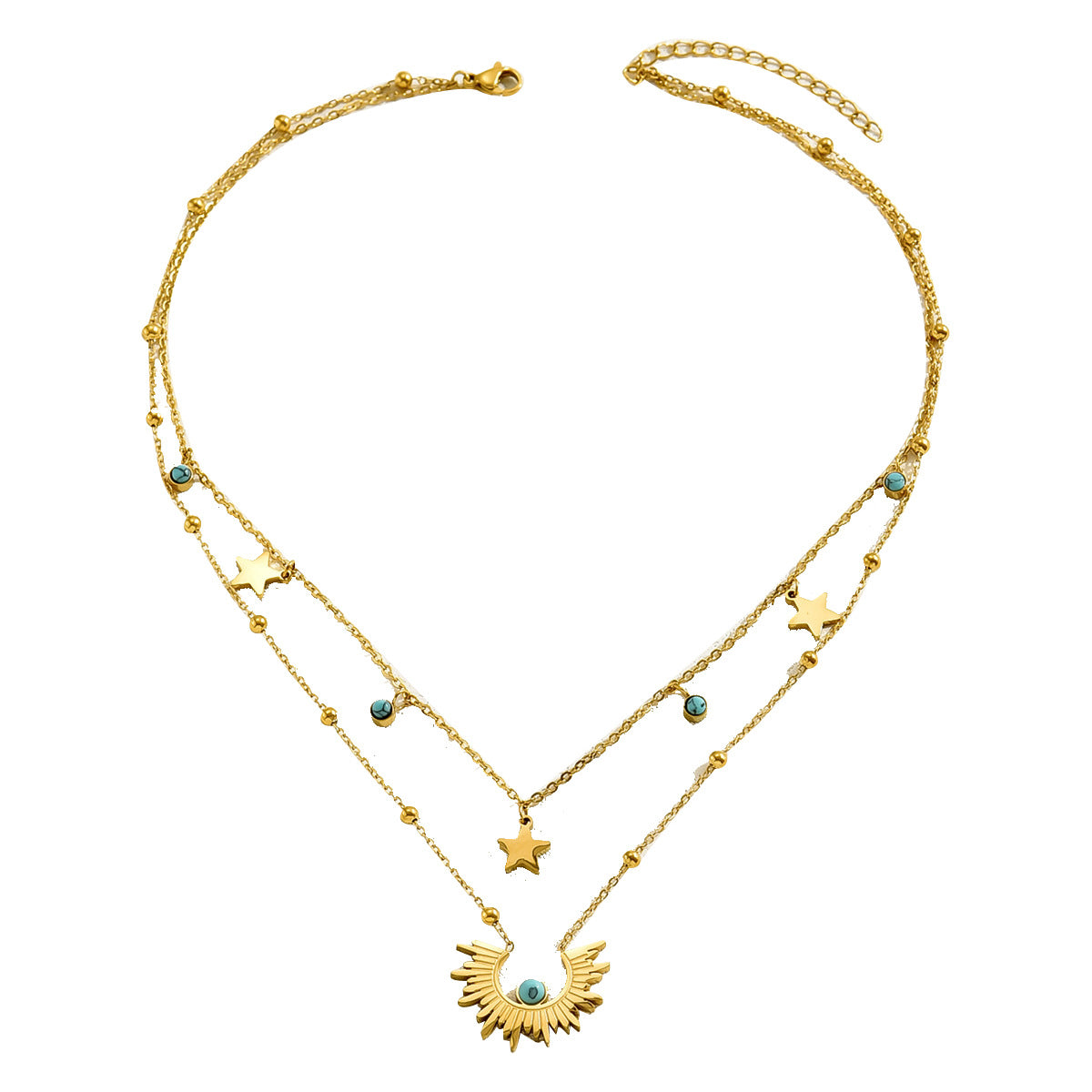 Juego de collar y pendientes de cobre con incrustaciones de turquesa floral de moda para mujer con diseño de pétalos
