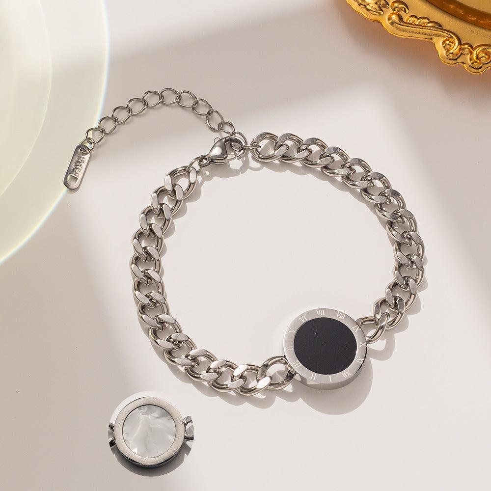Minimalist Titanium Steel Roman Numeral Bracelet for Women with Geometric Design and Plated Finish