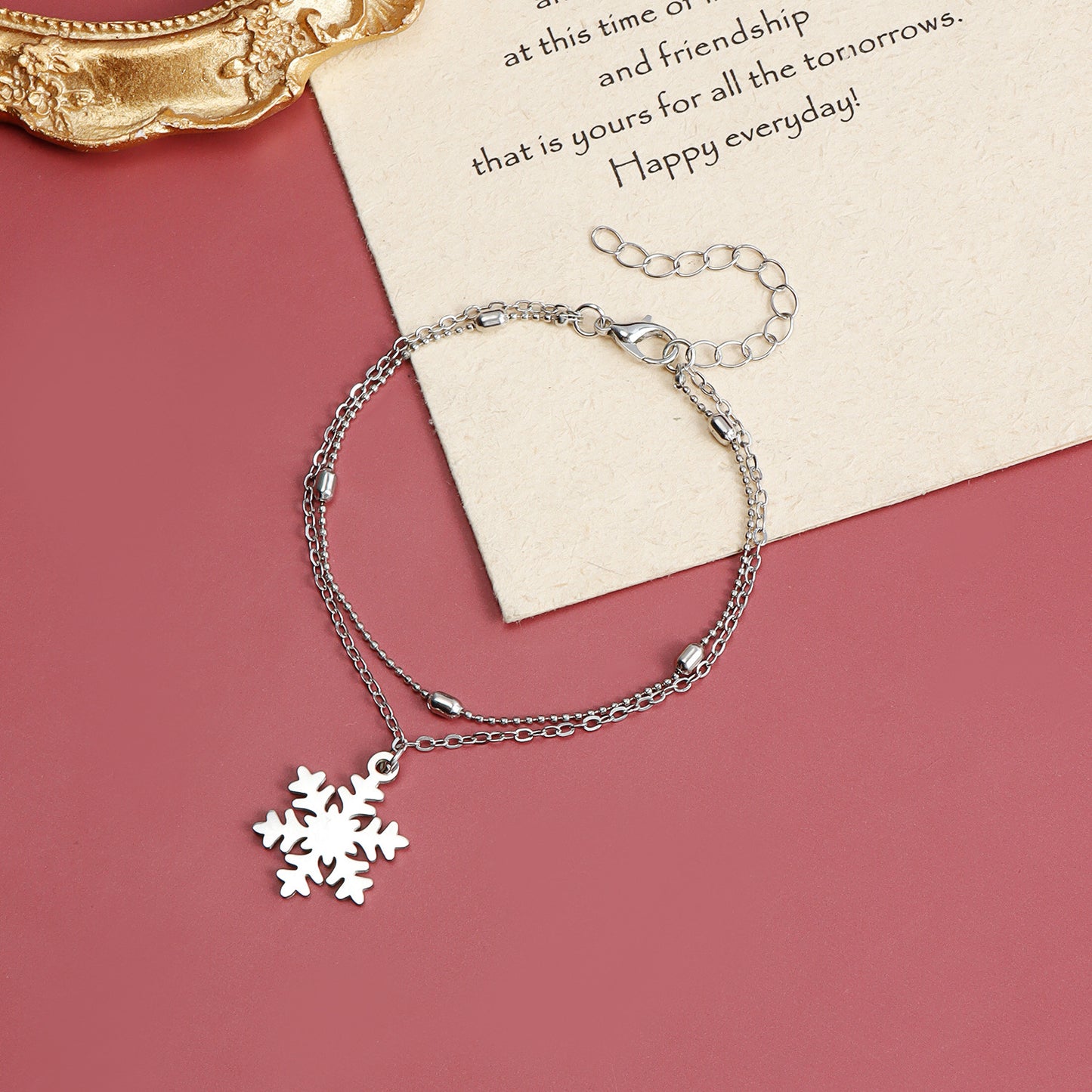 Original Design Geometric Double Layer Bracelet for Women with Plated Finish and Christmas Snowflake Motif