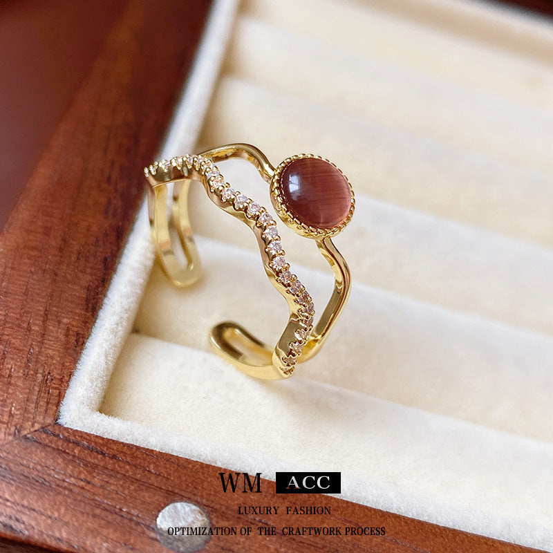 Vintage Irregular Geometric Pearl Ring with Zircon Inlay for Women