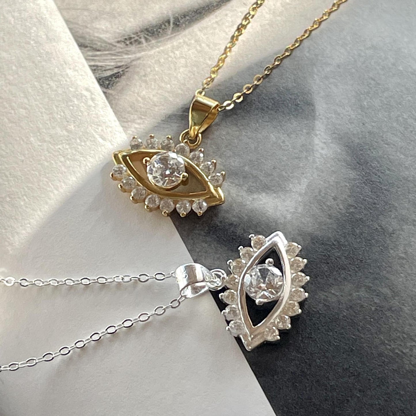 Minimalist Geometric Eye Pendant Necklace in 925 Sterling Silver with Gold Plating