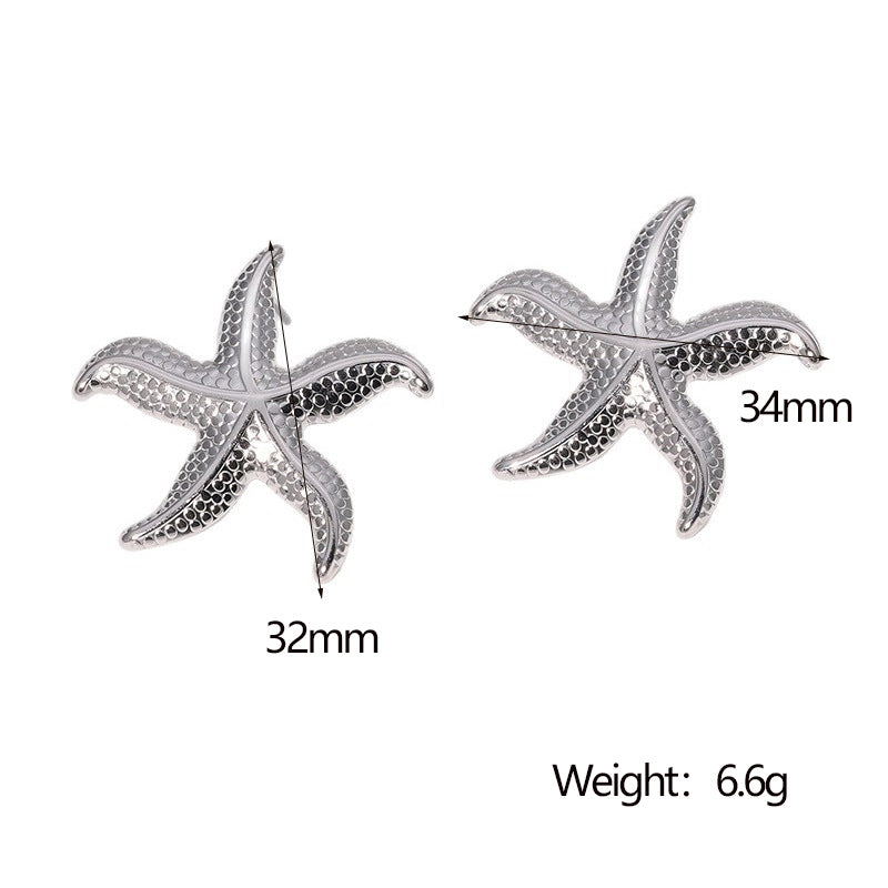 Orecchini a perno da donna in acciaio inossidabile a forma di stella, stile naturale, con finitura placcata