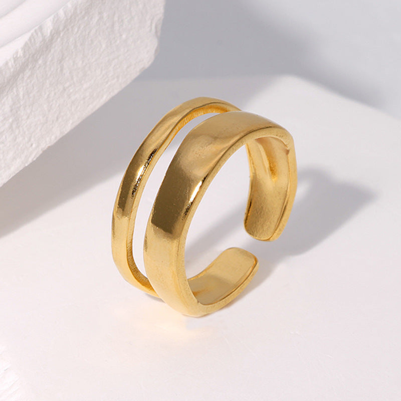 Anello aperto regolabile da donna in acciaio al titanio minimalista, fascia alla moda per dito indice con finitura placcata