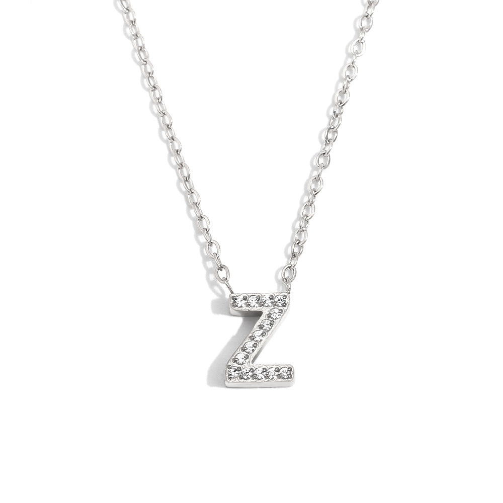 Minimalist Fashion Letter Pendant Necklace for Women Stainless Steel with 18K Gold Plating and Rhinestone Inlay