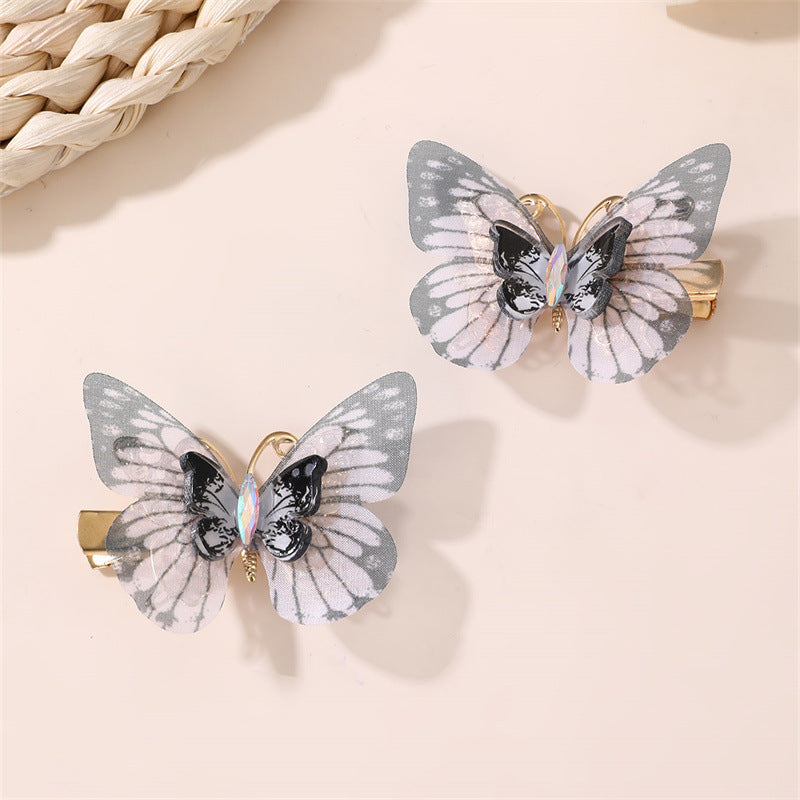 Natural Style Butterfly Bow Hair Clip for Kids with Gradient Feather Wing Design, Plastic Resin Duckbill Clamp for Ponytail