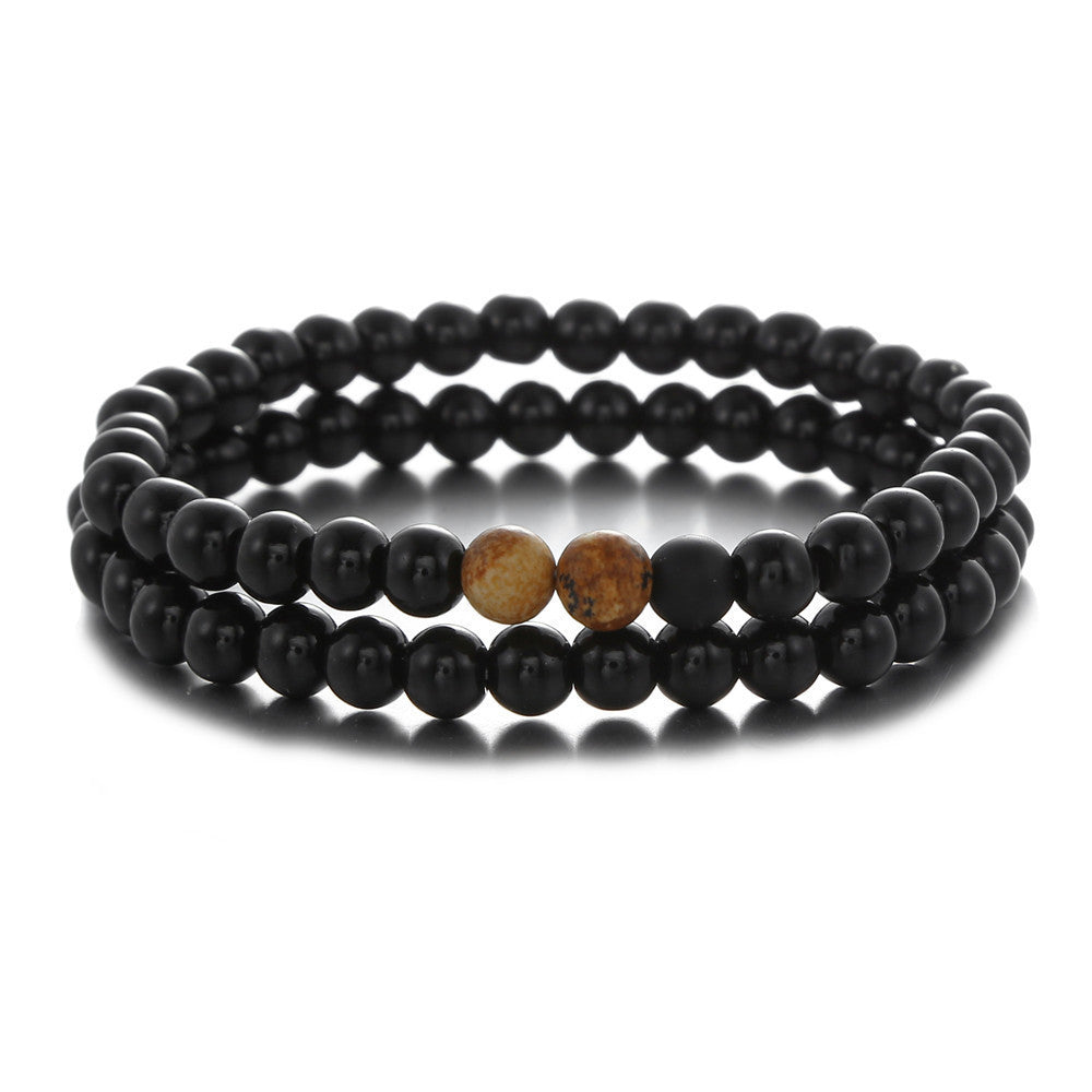 Casual Unisex Micro-pave Cubic Zirconia Round Glass Bead Bracelet Set