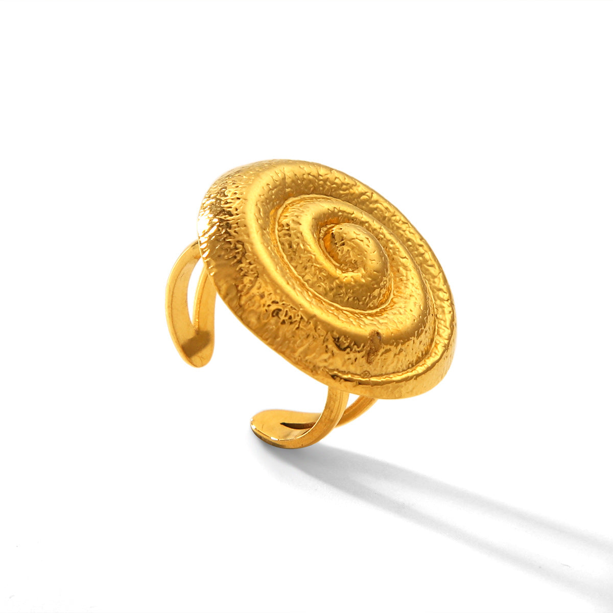 Ins Style 18K Gold Plated Hammered Spiral Open Ring Geometric Stainless Steel Jewelry for Women