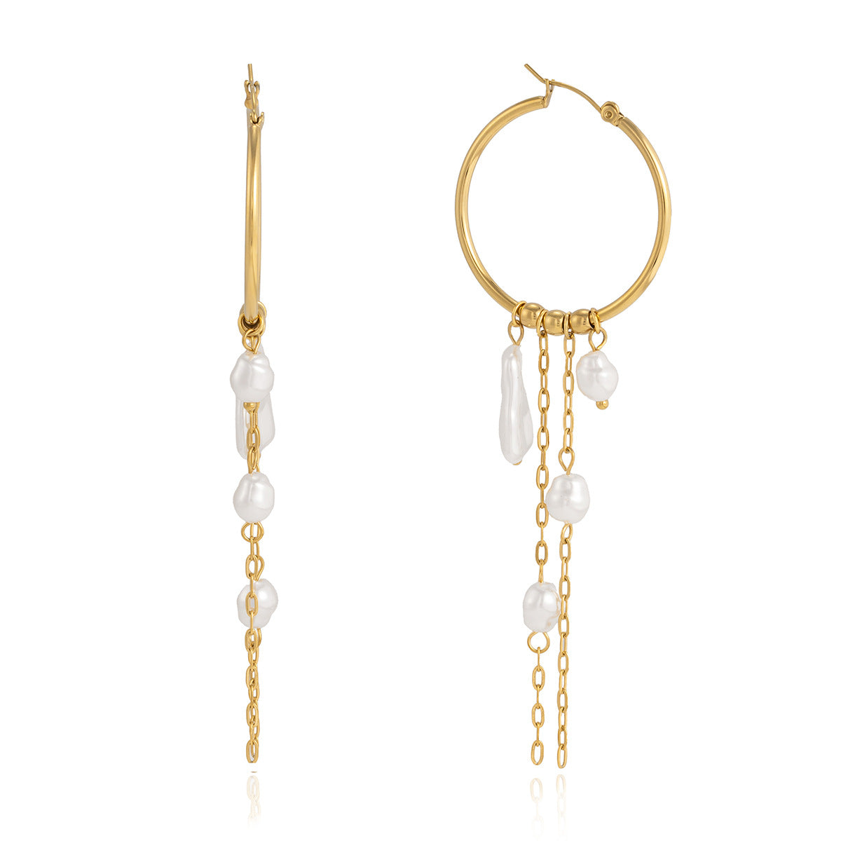 Elegant Geometric Stainless Steel Plated Faux Pearl Tassel Earrings for Women