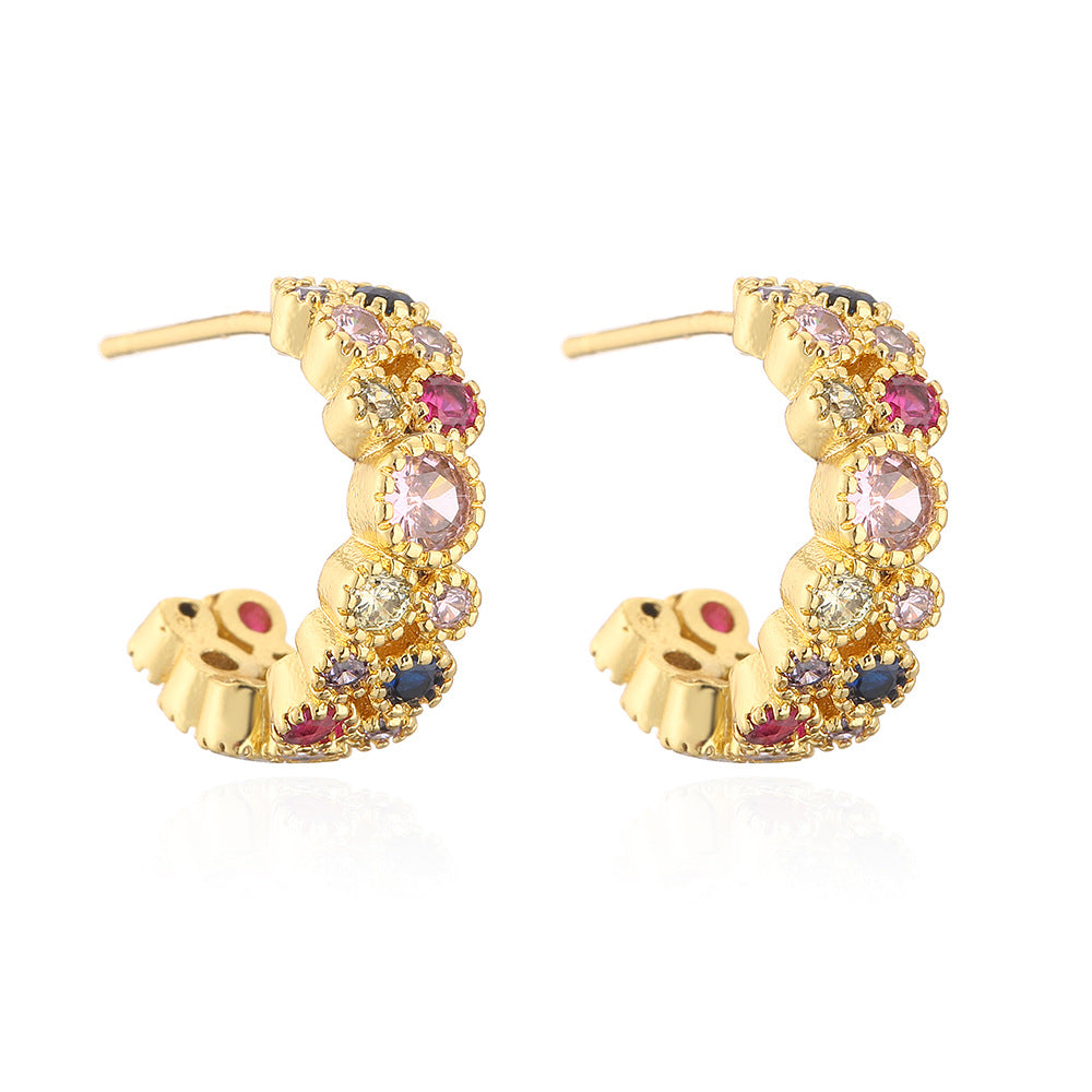 Minimalist Modern Geometric Copper Stud Earrings with 18K Gold Plating and Micro-Paved Zirconia for Women