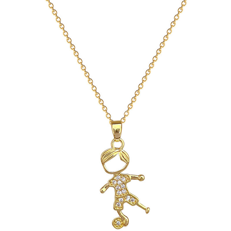 Collana con ciondolo a forma di pallone da calcio geometrico minimalista per uomo e donna in acciaio inossidabile con accenti di strass su delicata catena a clavicola