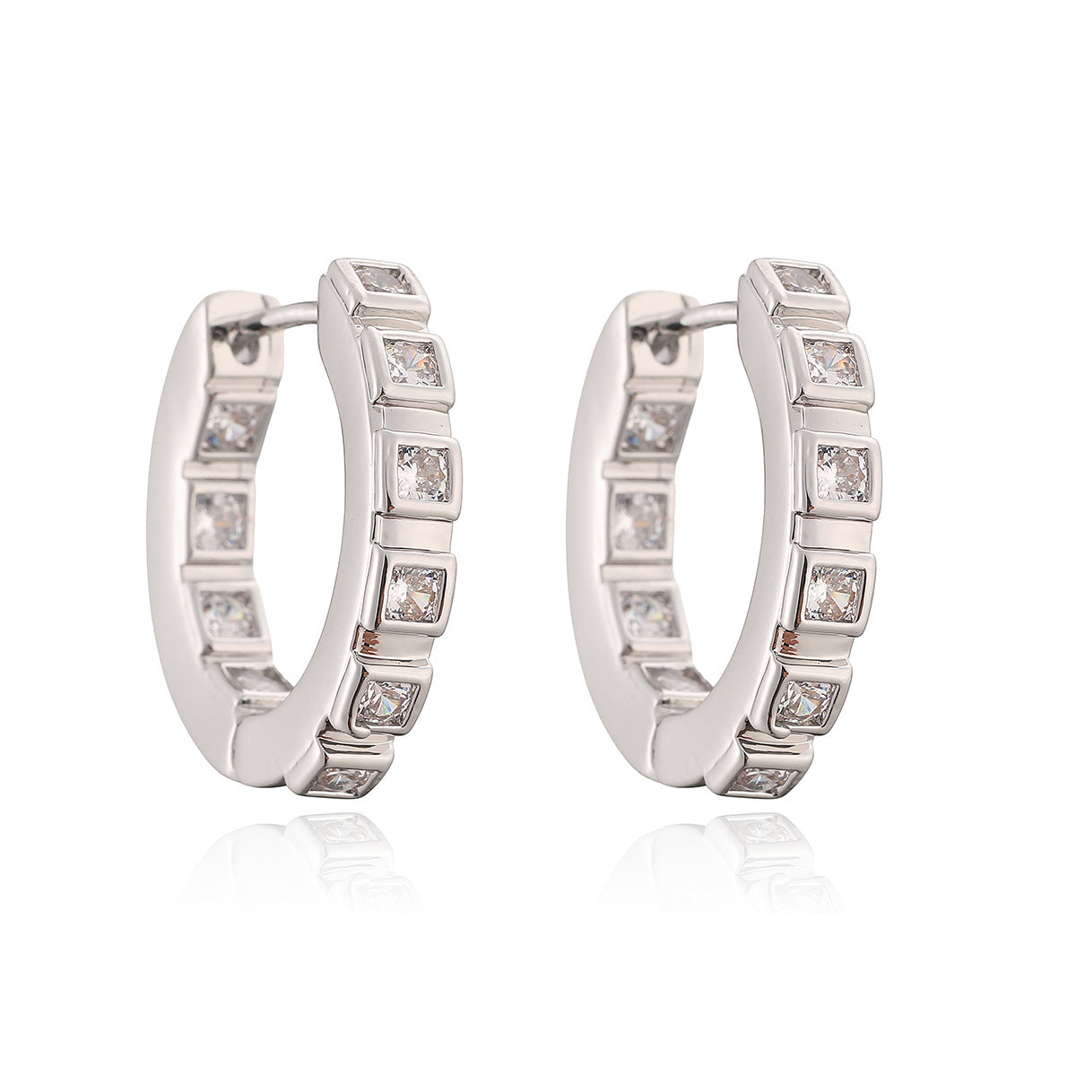 Minimalist Geometric Brass Gold Plated Cubic Zirconia Hoop Earrings for Women