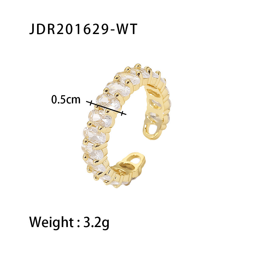 Minimalist Oval Adjustable Ring for Women with 18K Gold Plated Copper Band and Cubic Zirconia Inlay